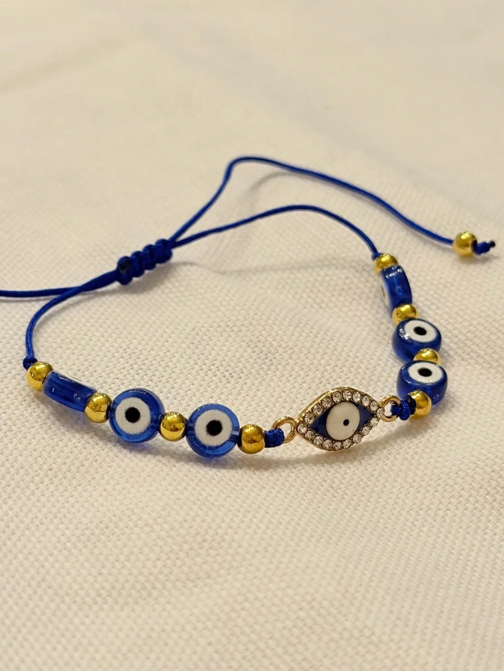 Blue Evil Eye Bead Bracelet Adjustable Handmade Bohemian Jewelry